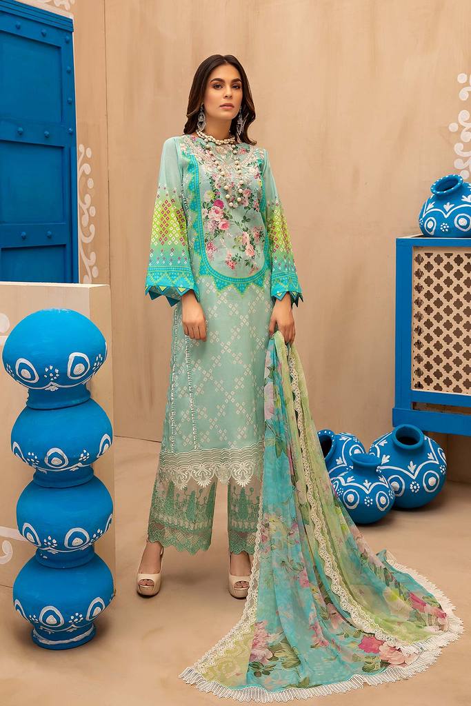 3-piece Unstitched Embroidered Lawn With Chiffon Dupatta CHN-01